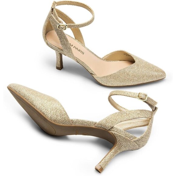 🆕 Gold Glitter Kitten Heel Pumps Closed Toe D'Orsay Dress Shoes Wedding Party - Picture 4 of 7